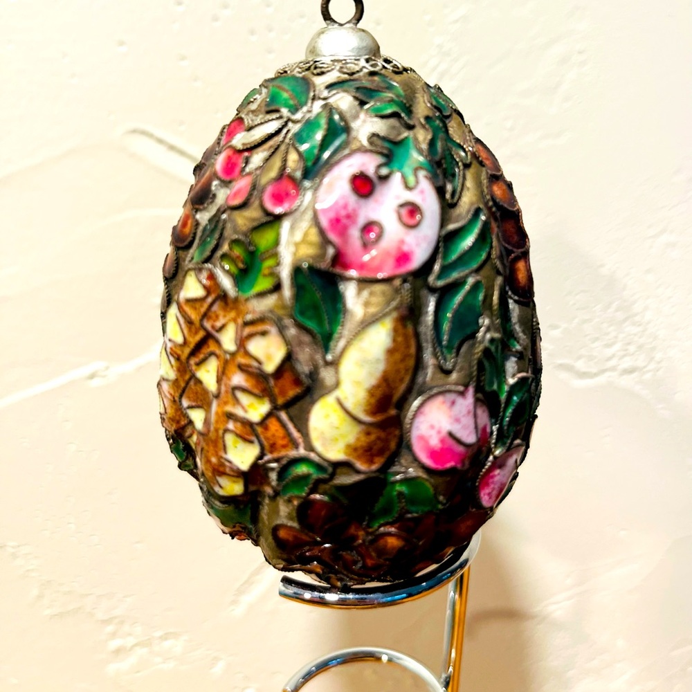 Vintage Cloisonné Egg, Embossed Vintage Easter Egg, Tabletop Decor